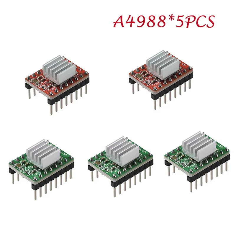 5PCS A4988 Stepper Motor Driver Module with Heatsink + Heat Sink 3D Printer Parts For SKR V1.3 1.4 GTR V1.0 MKS GEN V1.4 Board