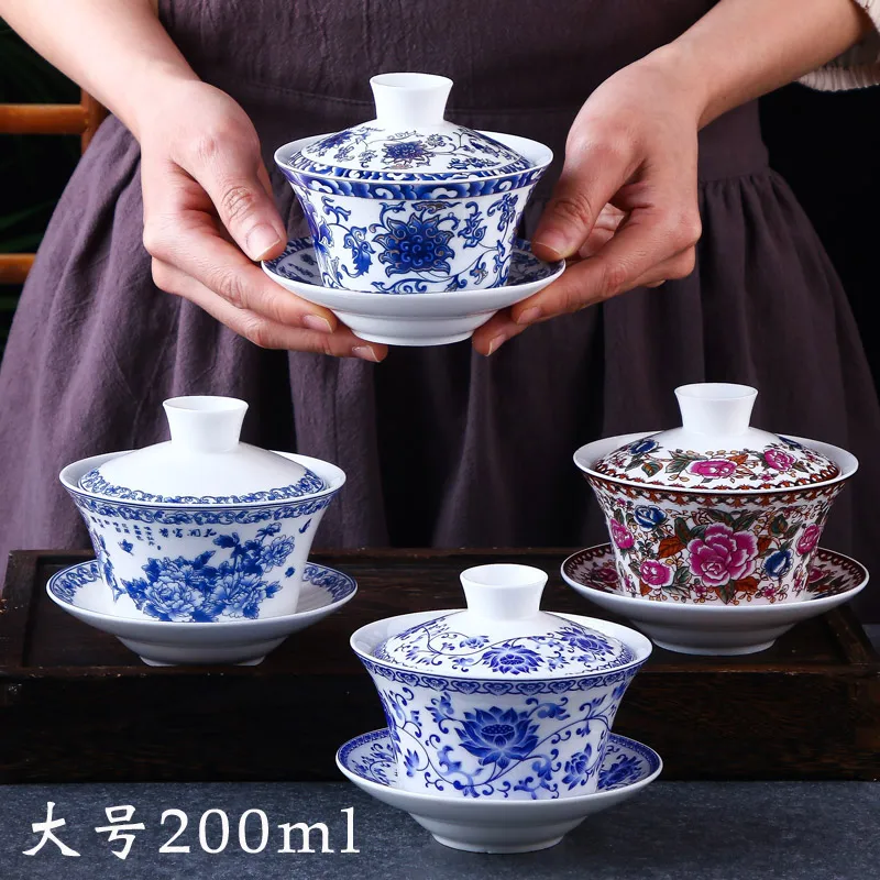 Hand Painted Blue and White Porcelain Gaiwan 300ML Tea Set Kung Fu Tea Set Tea Cup Porcelain Bowl For Travel Easy Kettle