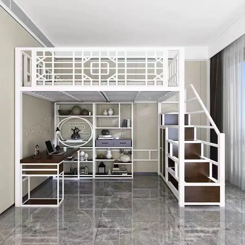 New Chinese wrought iron bed apartment iron frame attic elevated upper small apartment bed saves space