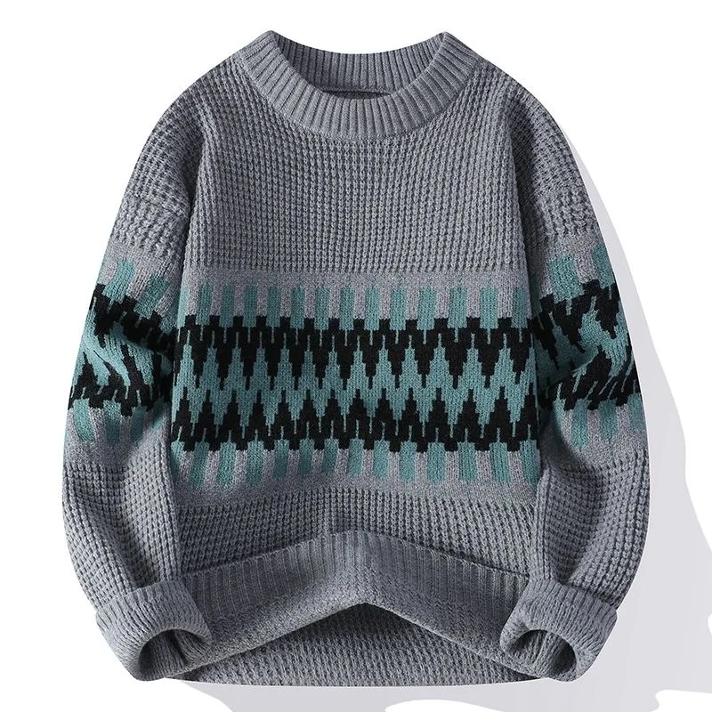 秋/冬の新ファッショントレンドプリント肥厚暖かいニットセーターメンズカジュアルルーズスポーツ高品質プラスサイズセーター