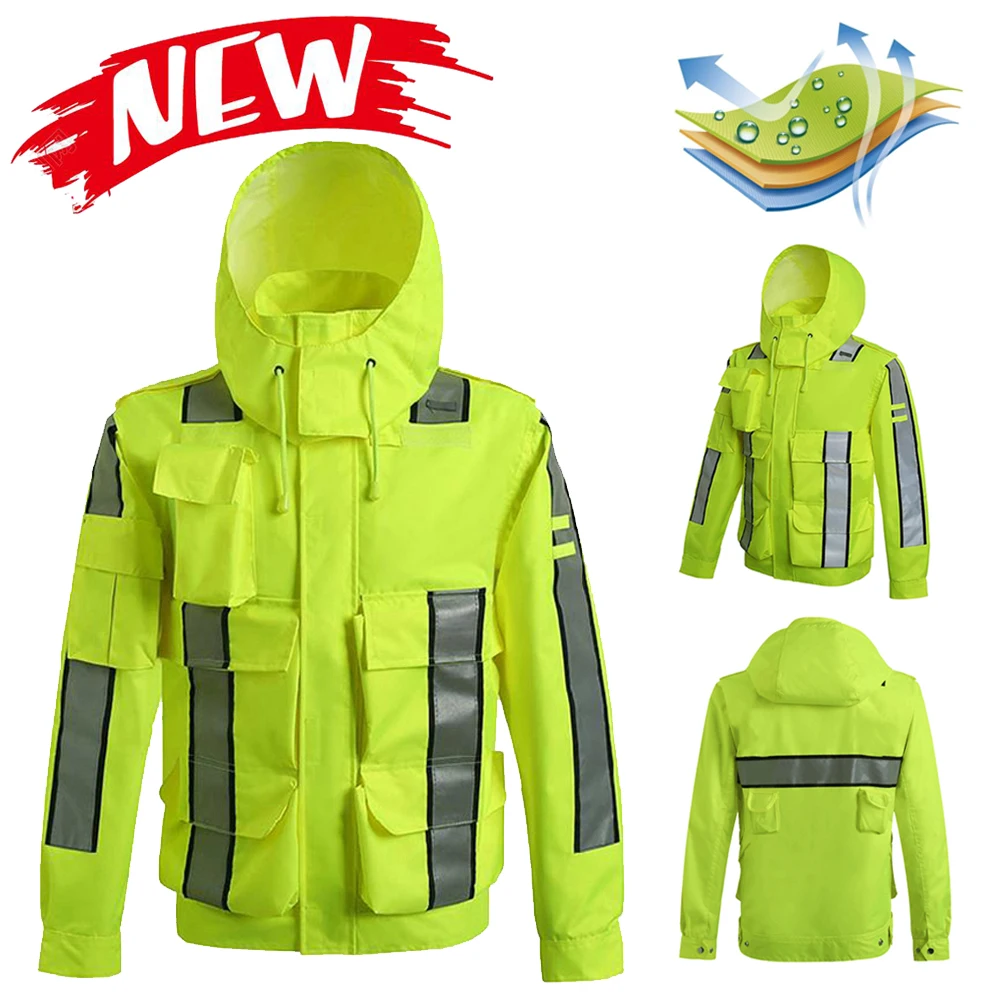 Cycling Rain Jacket High Visibility Reflective MultiFunction Jersey Road Bike Bicycle Windproof Rain Coat Windbreaker