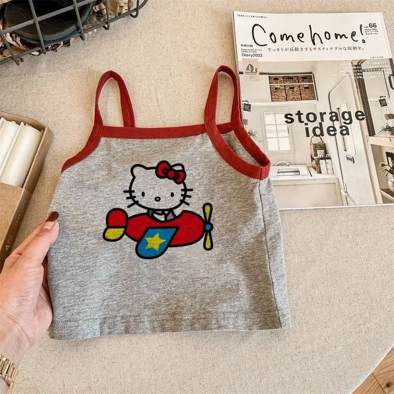 

Sweet Hello Kitty Anime Kawaii Sanrio Ins Fashion Cotton Vest Top Cute Cartoon Baby Sleeveless Hoodie Clothes Gifts Toys