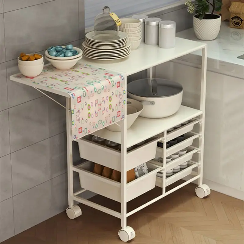 Kitchen microwave oven, small appliance lockers, cream wind folding household mobile side cabinets, shelves
