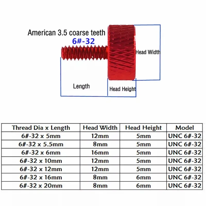 2~10pcs 6#-32 UNC Anodised Color Aluminium Alloy Thumb Screws Computer PC Case Motherboard Mounting Hard Drive Screw