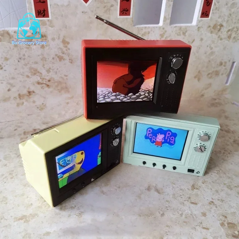 Retro Mini TV Watch for Dollhouse Kitchen Scene Furniture Playable Video Toy Collectible for Adult Collectors