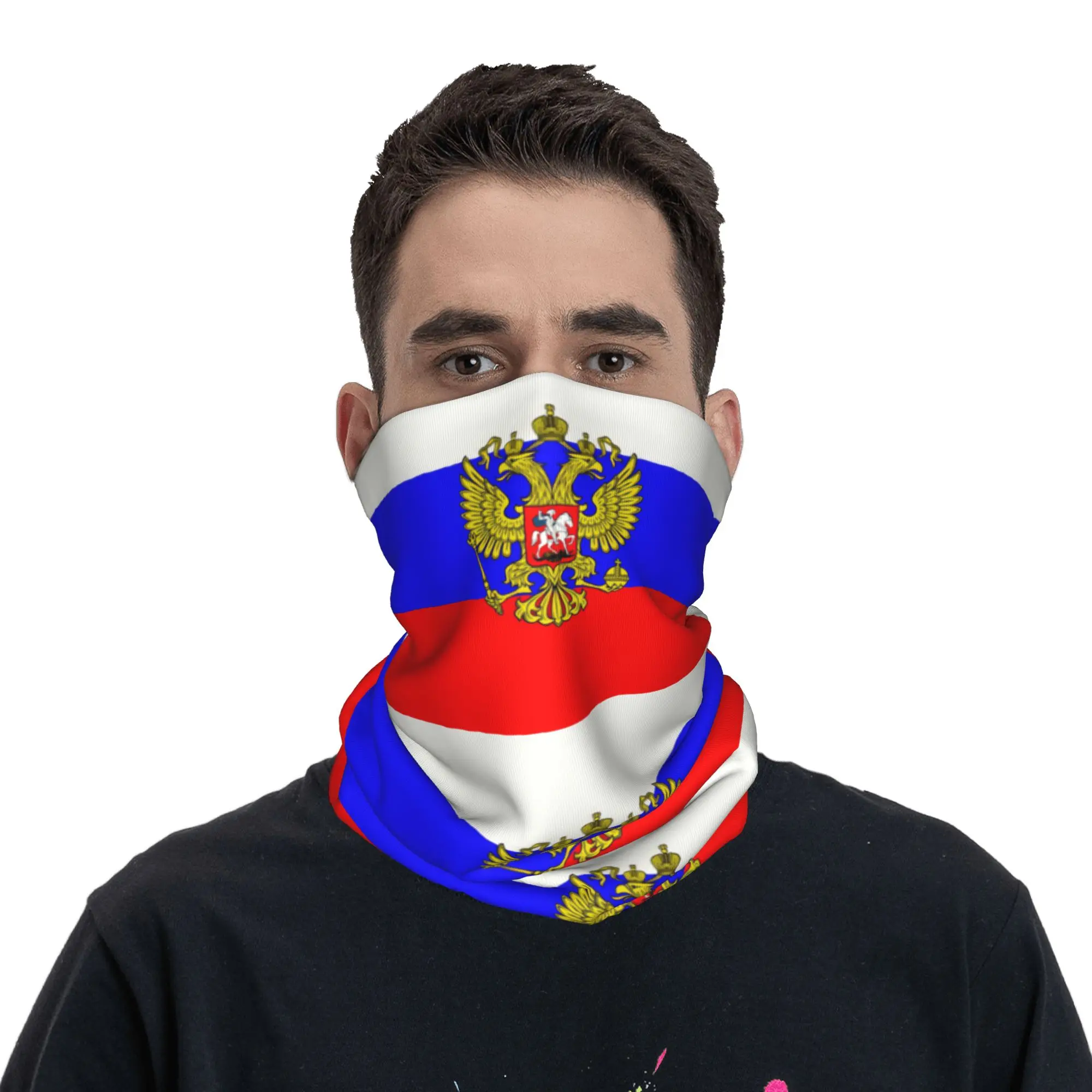 Custom Russian flag Bandana Neck Gaiter for Hiking Camping Men Women Wrap Scarf Russia Headband Warmer