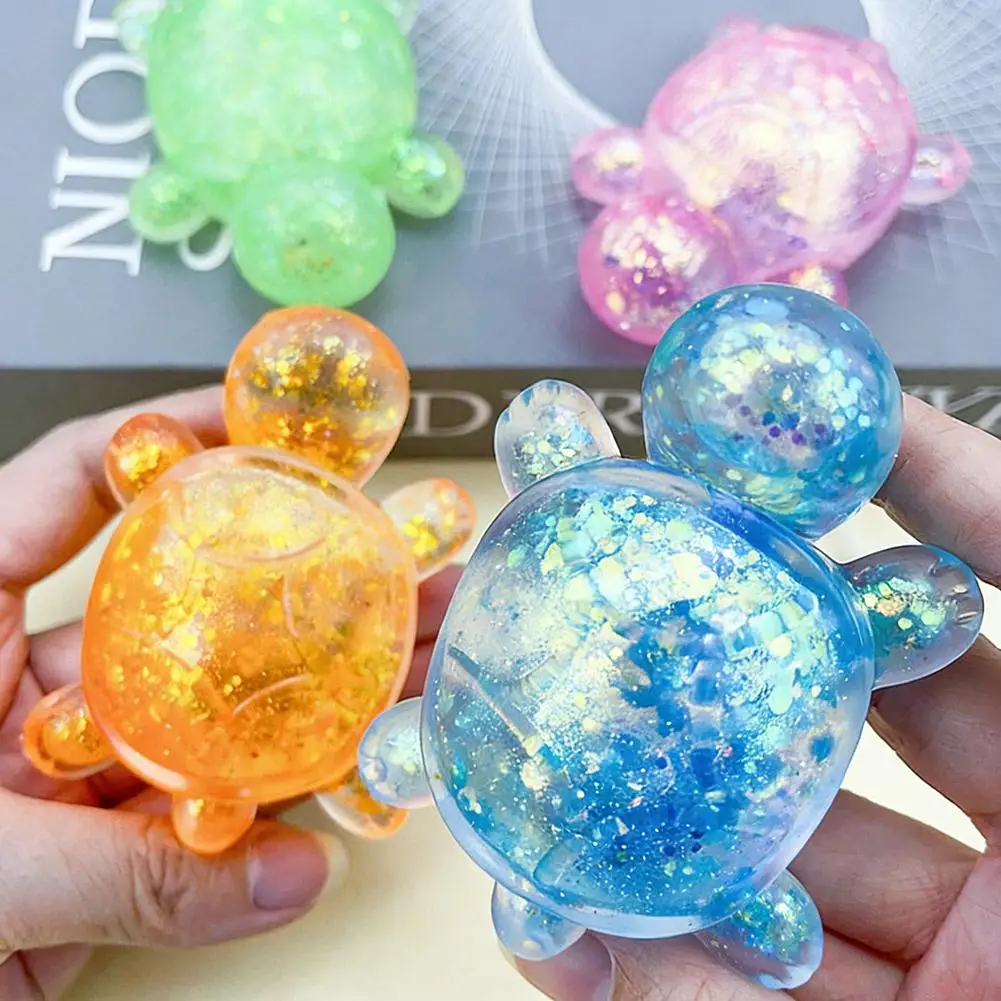 Glitter Turtle Squeeze Toy TPR Maltose Feel Squishy Animal Fidget Toy Stress Relief Stretching Sensory Toy For Kids Party Favors