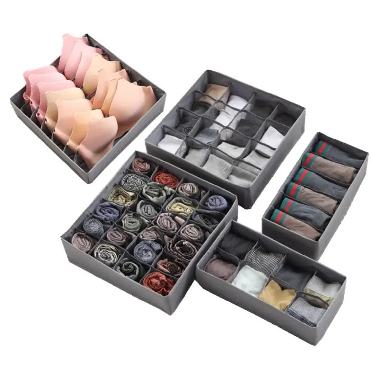 Polyester Foldable Underwear Wardrobe Drawer Box with 6 Compartments, Easy-to-Organize Design without Cover for Organizing your 