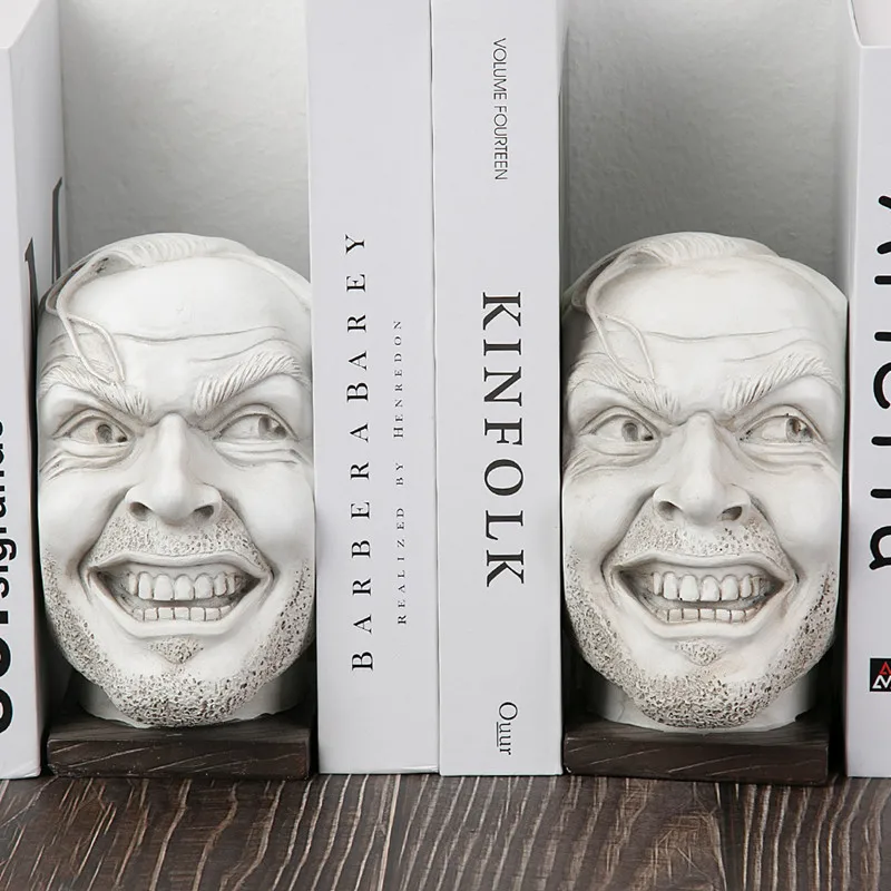 

Creative Resin Johnny Human Sculpture Human Head Ornament Desktop Bookend Bookshelf Library Sculpture Crafts Home Decoration