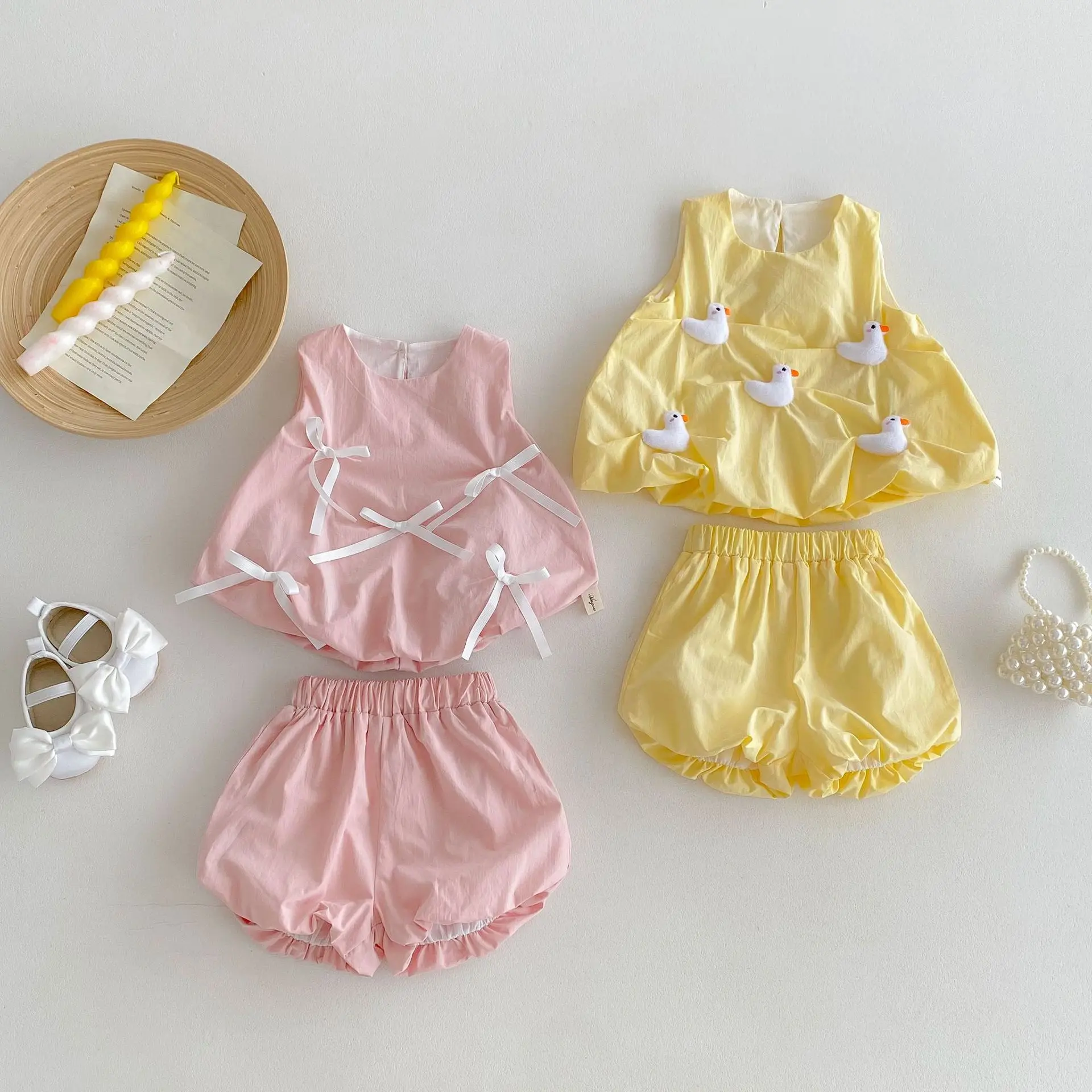 Fashion Toddlers Kids Birthday Princess Clothes Outfits 2025 Baby Girls Summer Clothing Set Cute Bow 3D Duck Tops Shirts+shorts