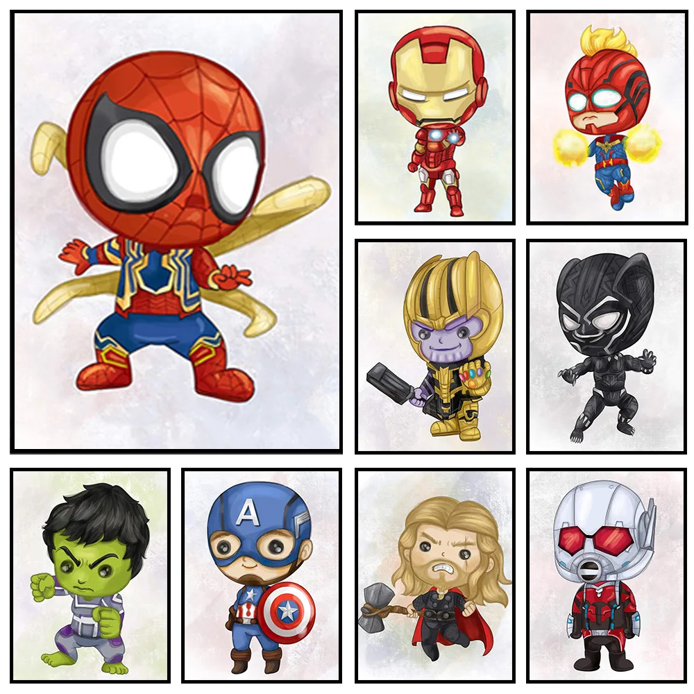 MINISO Marvel Superheroes Avengers Spider-Man Kids Painter Living Room Bedroom Decorative Art Posters Wall Mural Canvas Prints