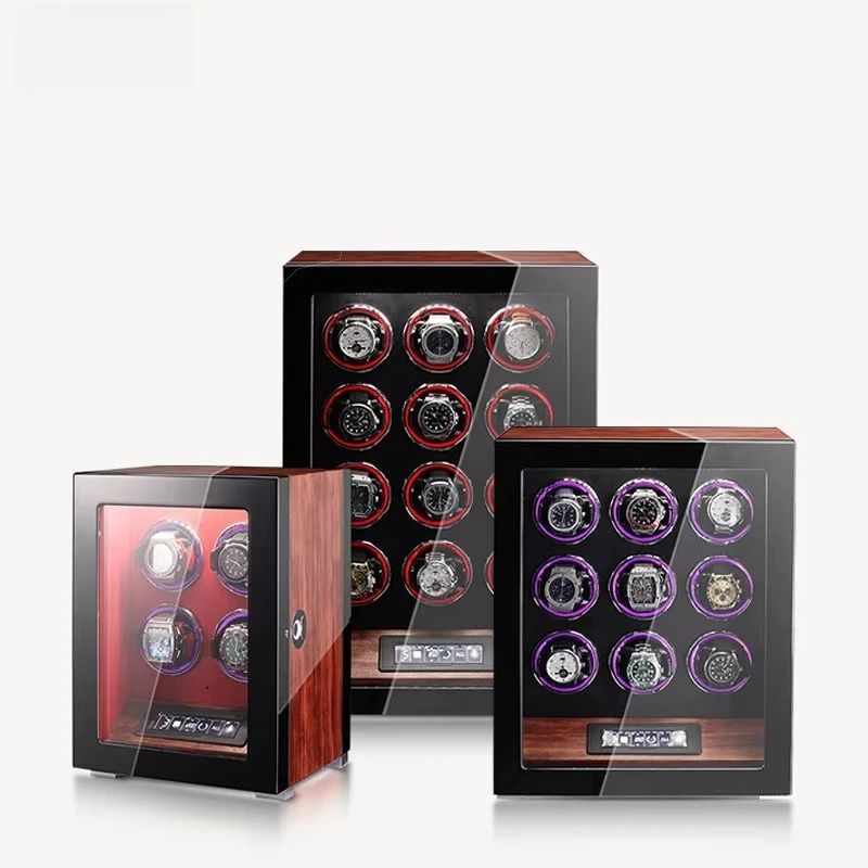 LENNIK Vertical Wood Watch 9 Slots Touch Screen Fingerprint Mechanical Watch Storage Box Automatic Watch Rotator