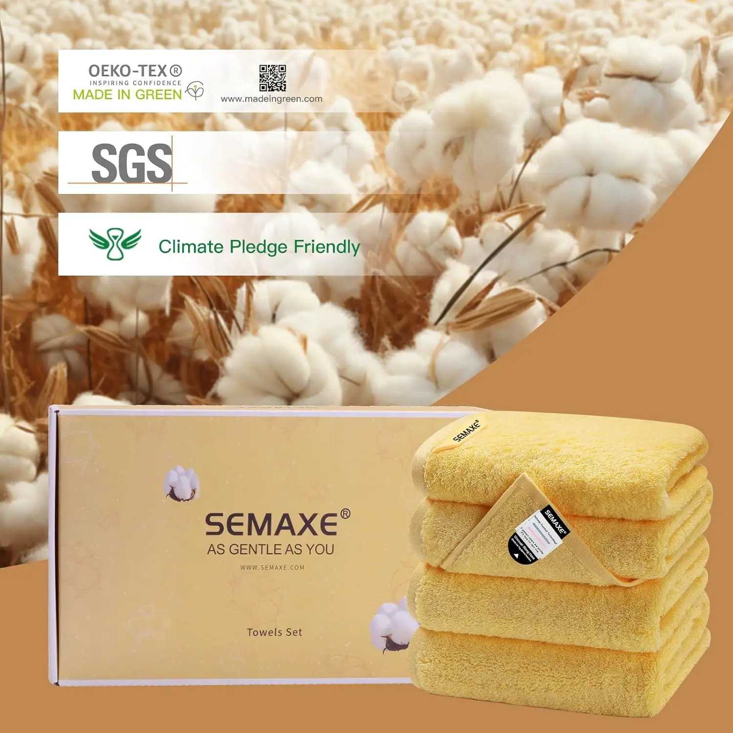 

SEMAXE 40*70cm Hand Towel 4 Pcs Set High Absorbent 100% Cotton Ultra Soft Quick Dry with Hanging Loop for Home Bathroom Gym