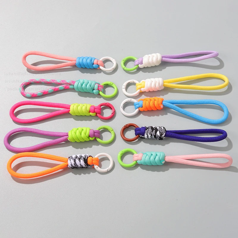 12cm Colorful Braided Rope Strap Lanyard Keychain For Phone Case Women Anti Lost Car Key Chains Bag Hanging Accessories Keyring