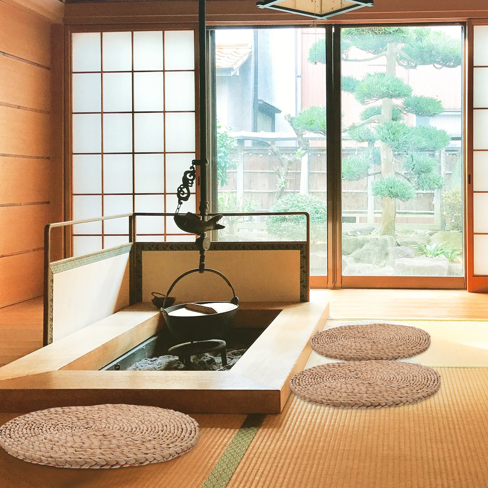 

Cushion Yoga Pillows Mat Woven Floor Chair Seat Cushions Brown Straw Braid Miss