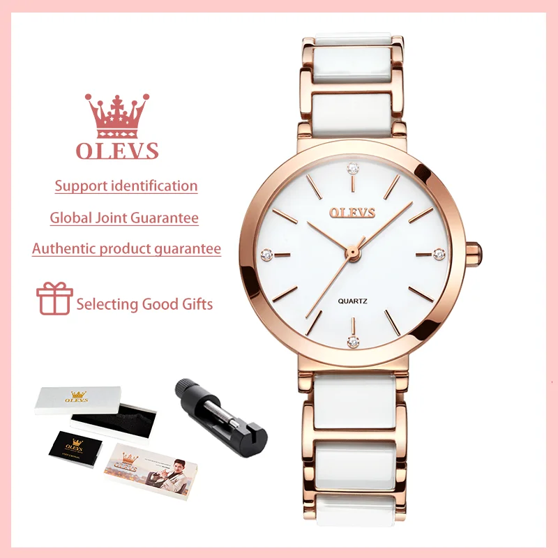 OLEVS Luxury Brand Women Watches Ceramic Tape Japanese Movement Quartz Watch for Lady Gift Bracelet Fashion Versatile Exquisite