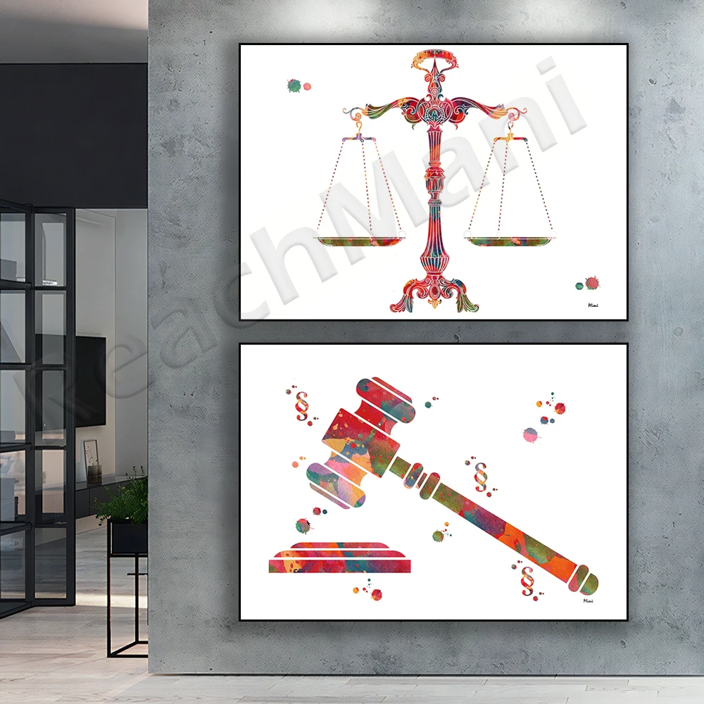 

Scales of Justice Hammer of Justice Justice Symbols Legal Art Themis Greek Goddess of Justice Sword Scales Watercolor Poster