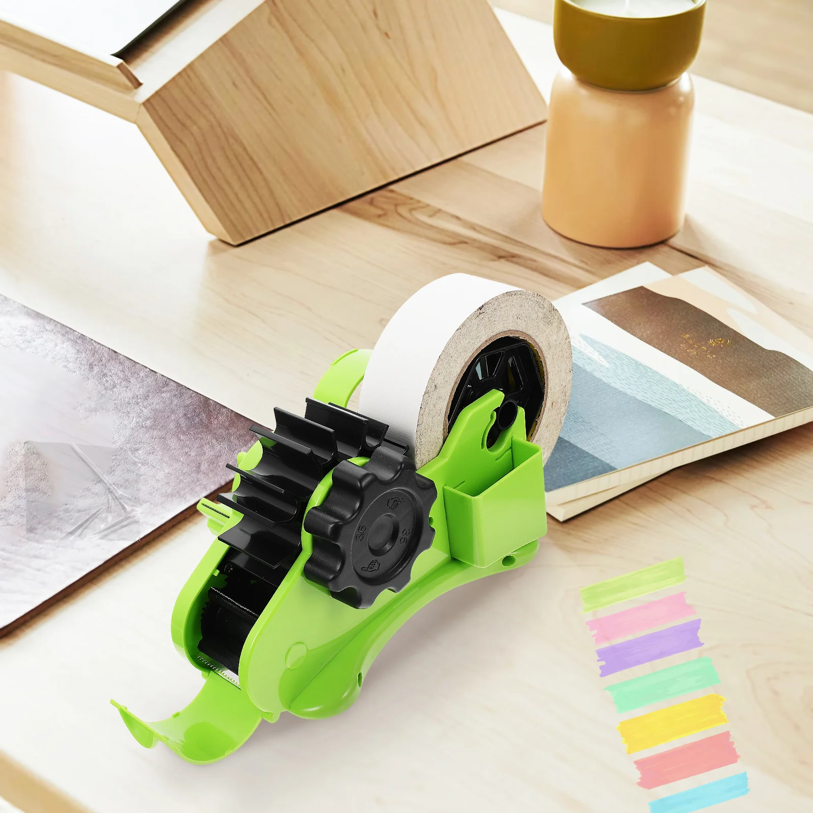 Convenient Tape Dispenser Holder Heat Cut Tool Multi-function Green Stainless Steel