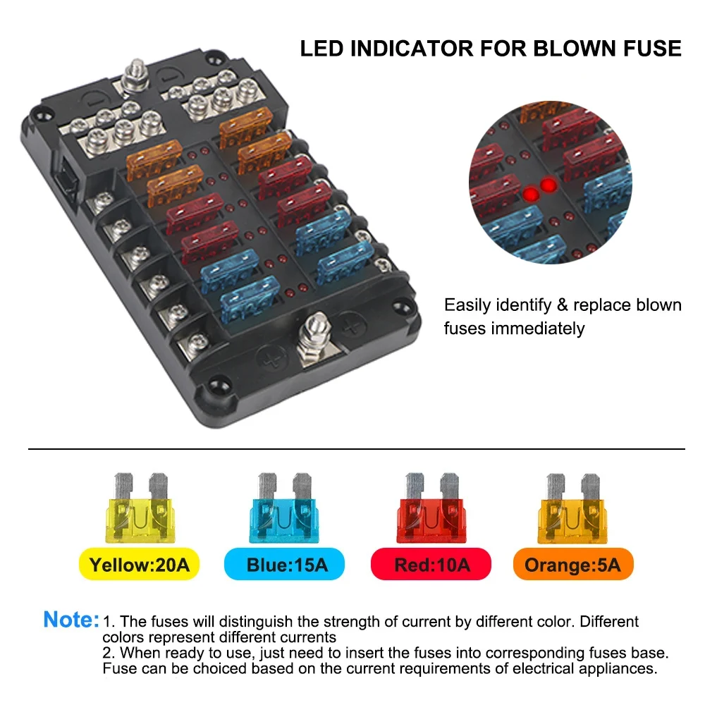 12 Ways Panel 12V 32V 100A Fuse Blade Box Holder Indicator Light Relay Protection Accessories For Boat Car Marine Truck