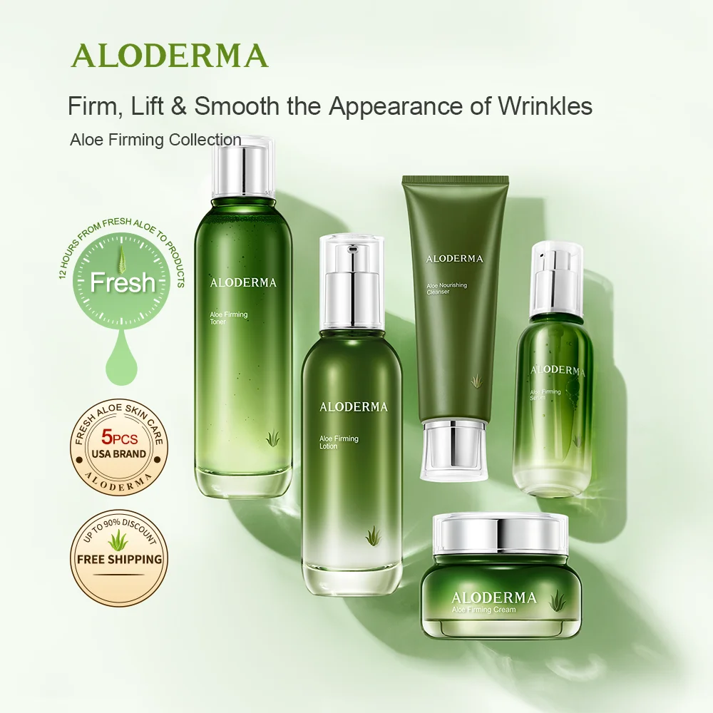 Aloderma Aloe Vera Firming Nourishing Skincare Products Kits 5 Pieces Anti-Wrinkle Skin Care Set Lighten Wrinkles Facial Product