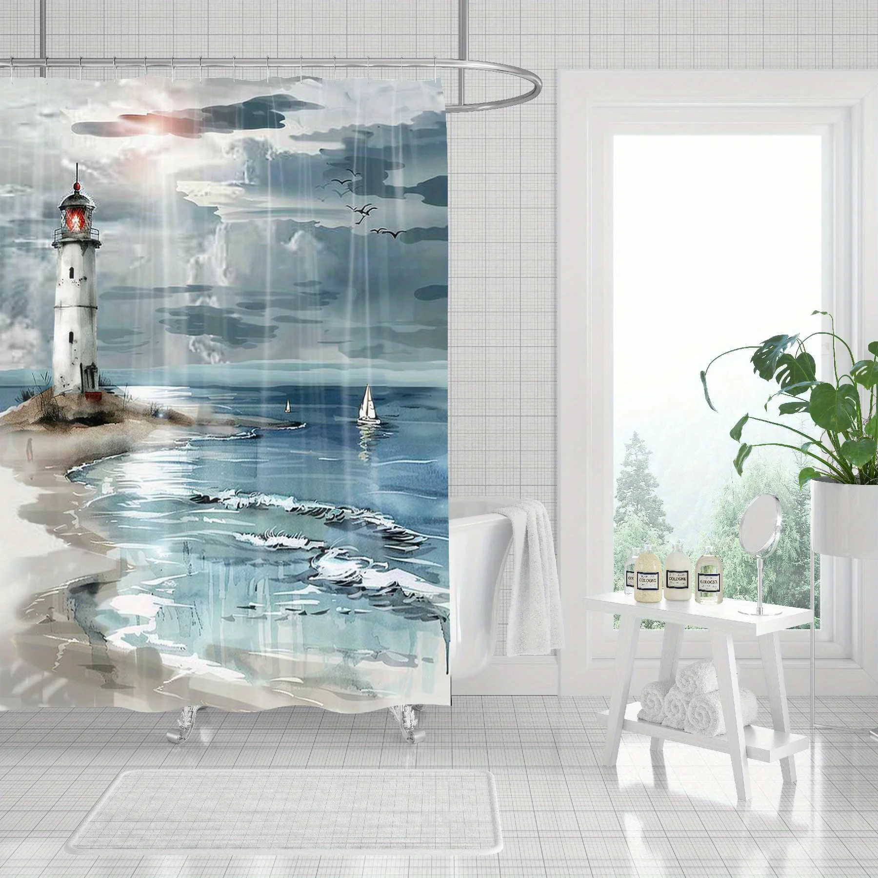 

Одиночная занавеска для душа «Маяк» из прочного полиэстера, доступна в различных размерах, легко в уходе, в комплект входит