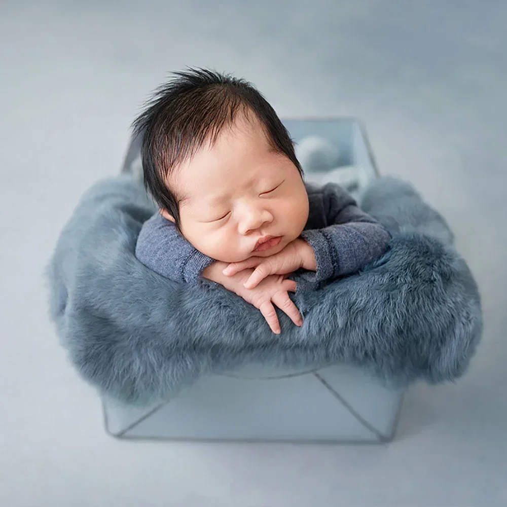 Newborn Photography Props Cushion Universal Solid Color Faux Rabbit Fur Background Blankets Baby Photo Shooting Accessories