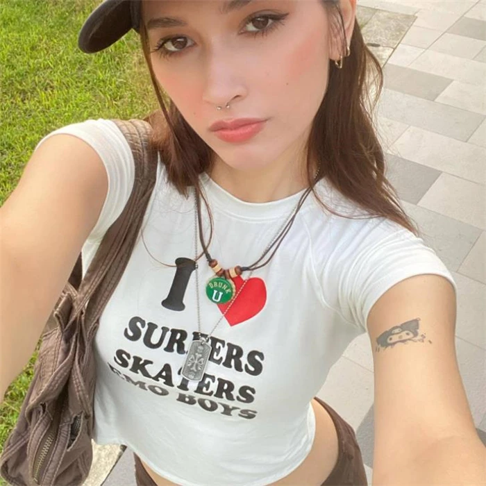 

Insbm Sle Женская облегающая футболка ort Sve Crop Top Small irt Уличная круглая футболка с принтом Ne Summer Faion