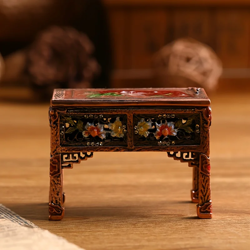Vintage Chinese-style Table and Chair Home Ornament, Enamel-painted Sofa Accessory Box, Home Decoration