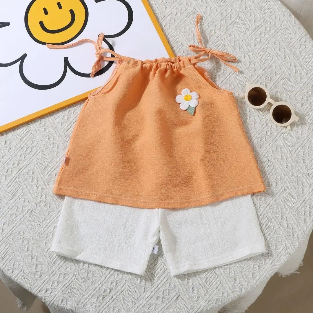 Girl Half Skirt Trendy Set Summer New Korean Fashionable Candy Colored Floral Vest Shorts Two-piece Suit Baby Kids Daily Clothes