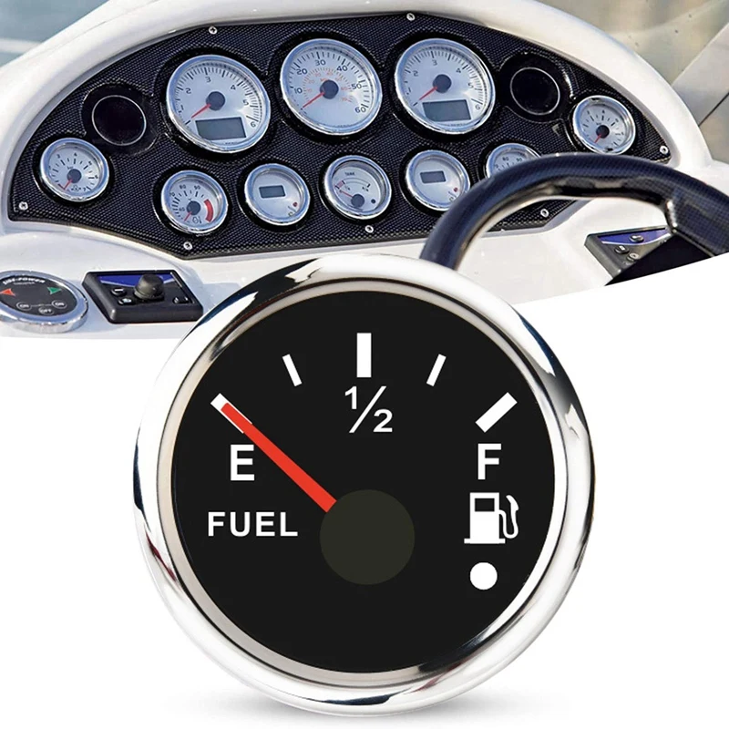 2Set 52Mm Fuel Level Gauge 0-190Ohm Switchable 240-33Ohm Fuel Oil Level Meter Boat Car Gauges With Alarm Black