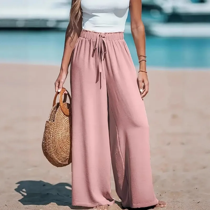 Women's High Waist Wide-leg Pants - Breathable and Light Fabric, Loose and Casual Style - Comfortable, Fashionable and Elegant