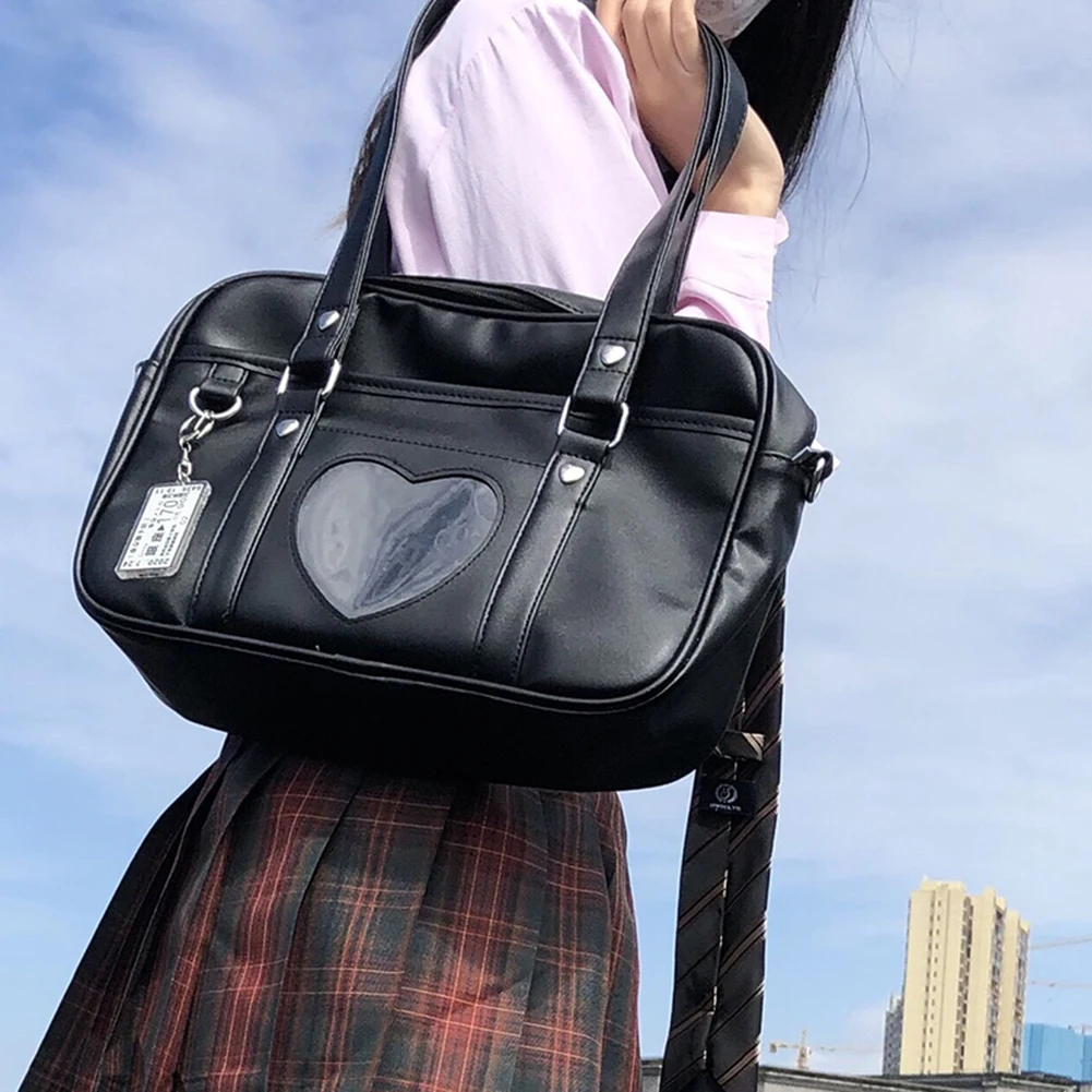 Japanese Lolita Heart JK School Uniform Bags Women Leather  female Student Handbag Cosplay Anime Love hollow out Shoulder Bag