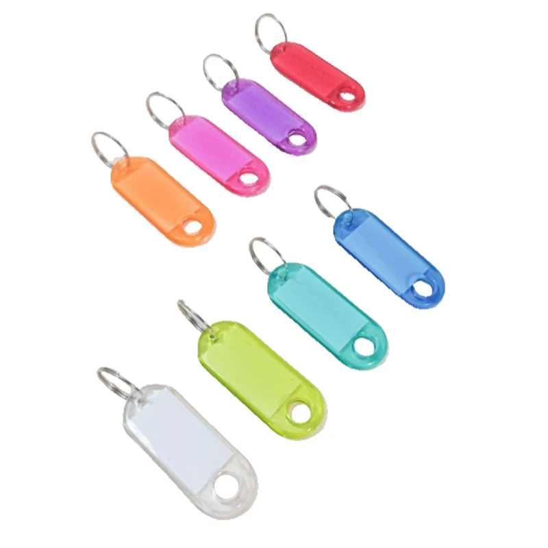 10PCS ID Label Name Tags With Split Ring Crystal Plastic Clear Classification Plate Key Tags Label Numbered Name Baggage Tag