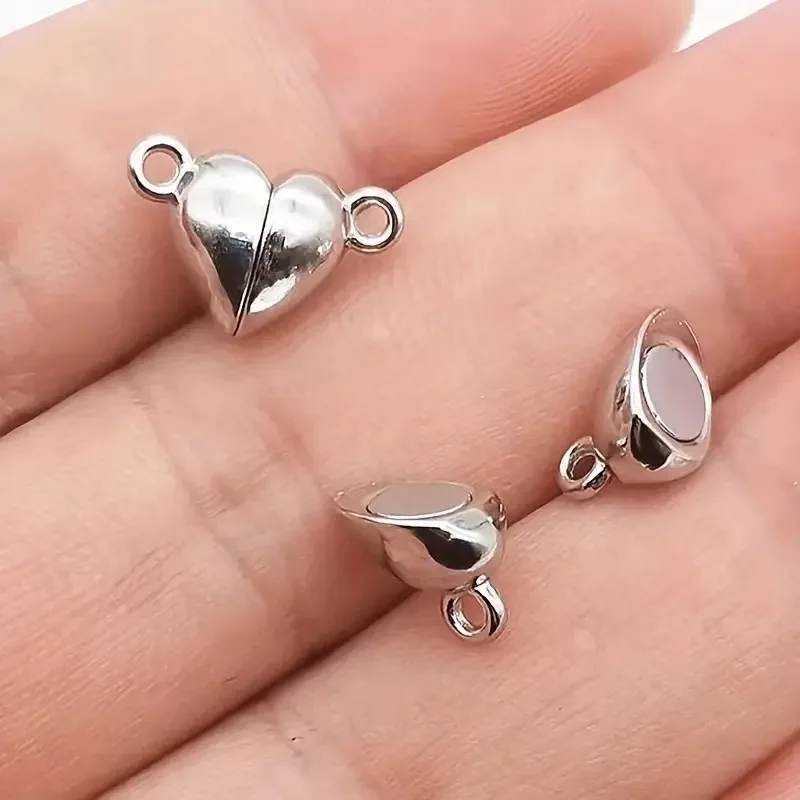 20 Pcs/Lot 15*10mm Silver Heart-shaped Round Magnetic Buckle Tool Pendant Fit DIY Handmade Metal Charm Jewelry Making Necklace