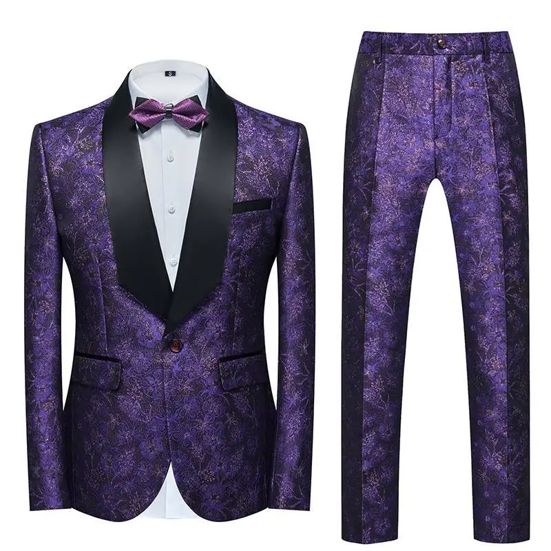 G025 Multicolor gold jacquard men's suit two-piece dress groom suit