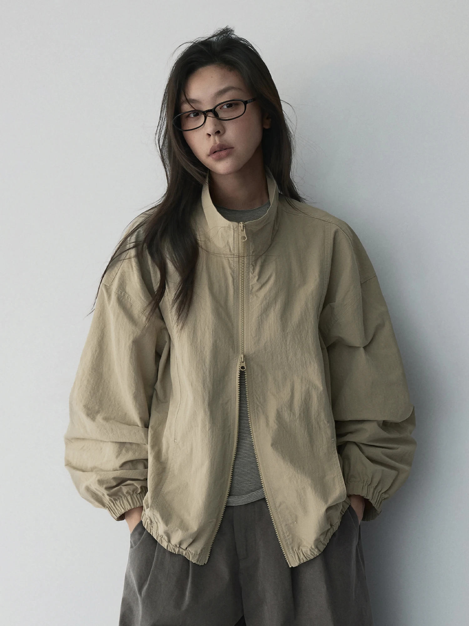 HaveRice Restaurant Apure Jacket Sport Anti-Wrinkle Texture Mountain System Loose Stand Collar Shoulder-Length Short Coat