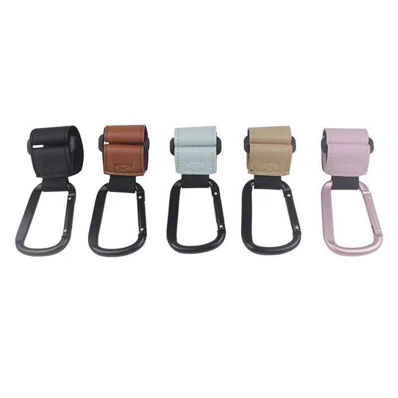 Multifunctional PU Leather Stroller Hook,Aluminum Carabiner with Magic Tape,Portable Hanger for Baby Stroller,Bicycle  E-Scooter