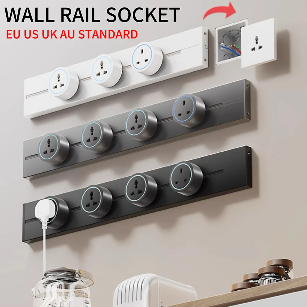 

Wall Power Track Socket EU UK FR Korea Standard Home Kitchen Bathroom Office Wall Electric Sockets Plugs Adapters White Black