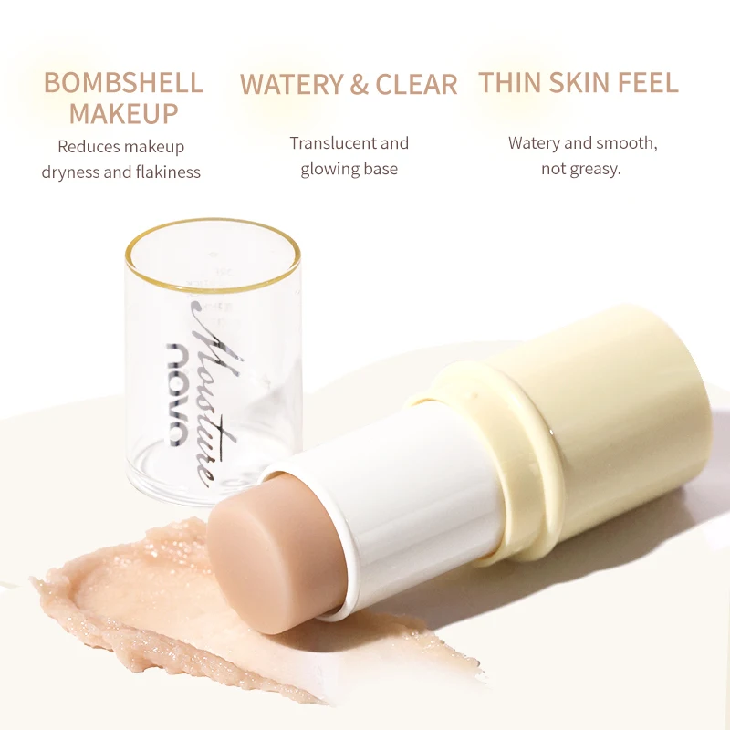 Bastão de maquiagem de base de poros invisível hidratante, creme de maquiagem de primer de controle de óleo hidratante, bálsamo labial, iluminar e modificar a cor da pele