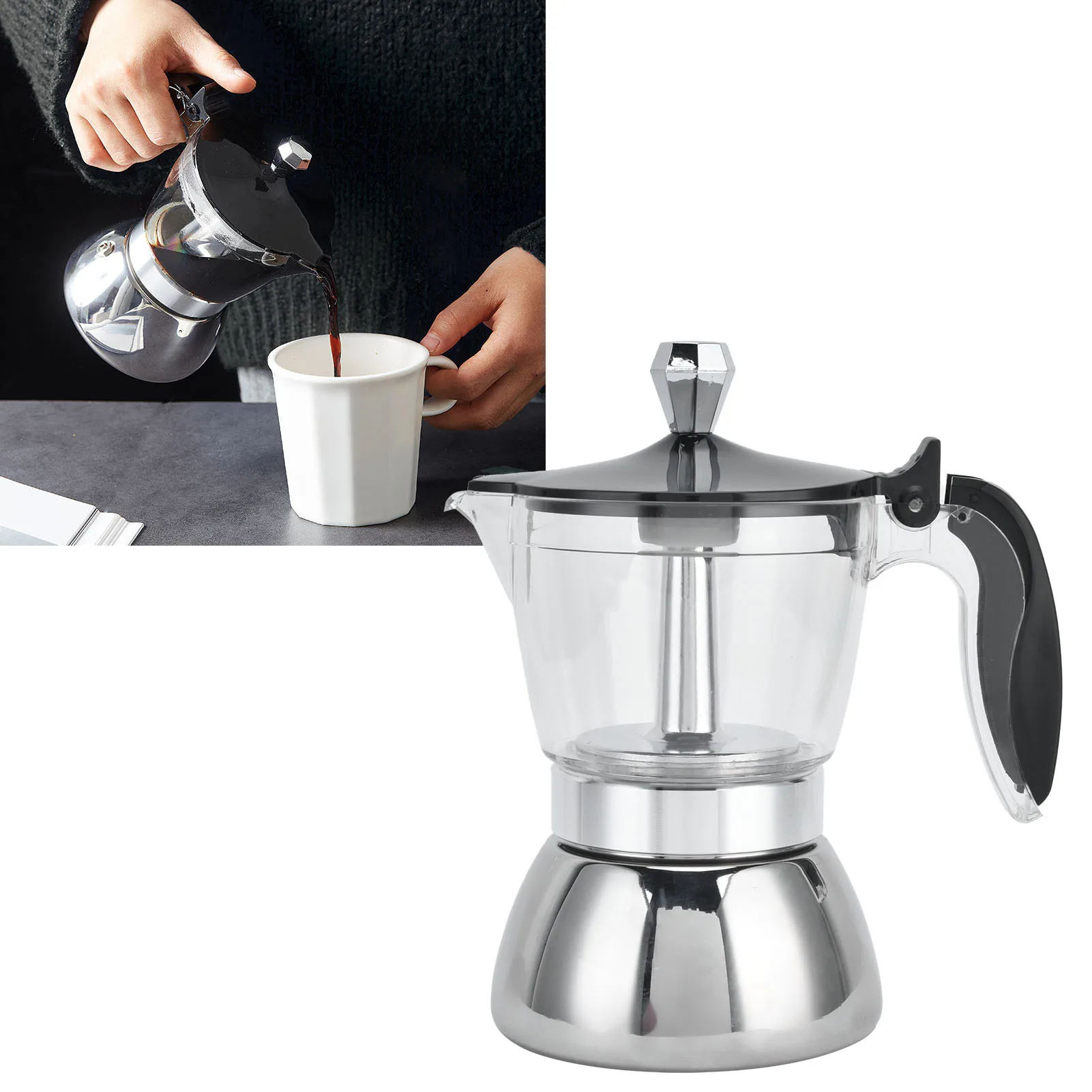 

4 Cups Moka Pot Stainless Steel Coffee Pot Quickly Make Espresso Italian Coffee Machine Home Brewing Kettle for Electric Stove