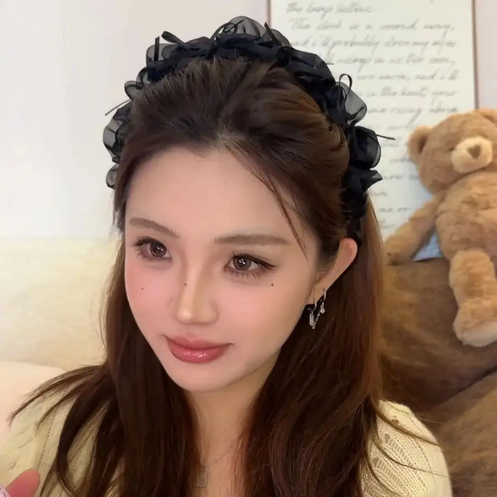 

Elegant Lace Mesh Women's Hairband Pleated Toothed Bow Braided Headband Anti-slip Hair Hoop Hair Accessories