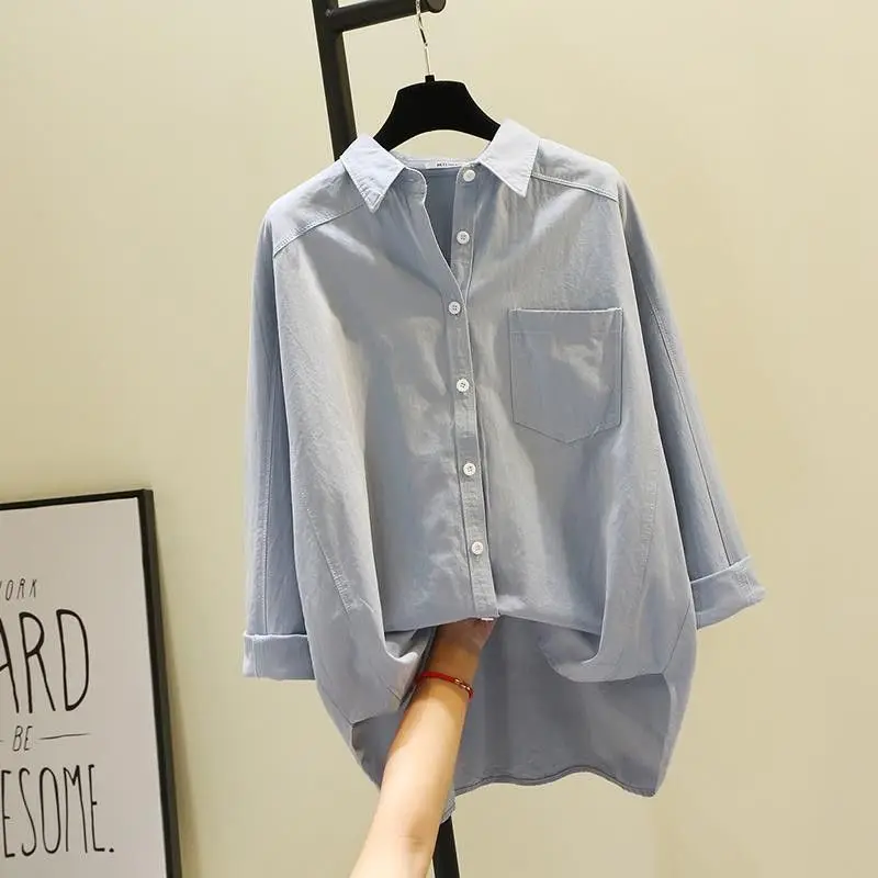 

Cotton Shirt Women's Spring/summer 2026 New Solid-color Coat Long-sleeved Tops Female Korean Outwear Ladies Overwear