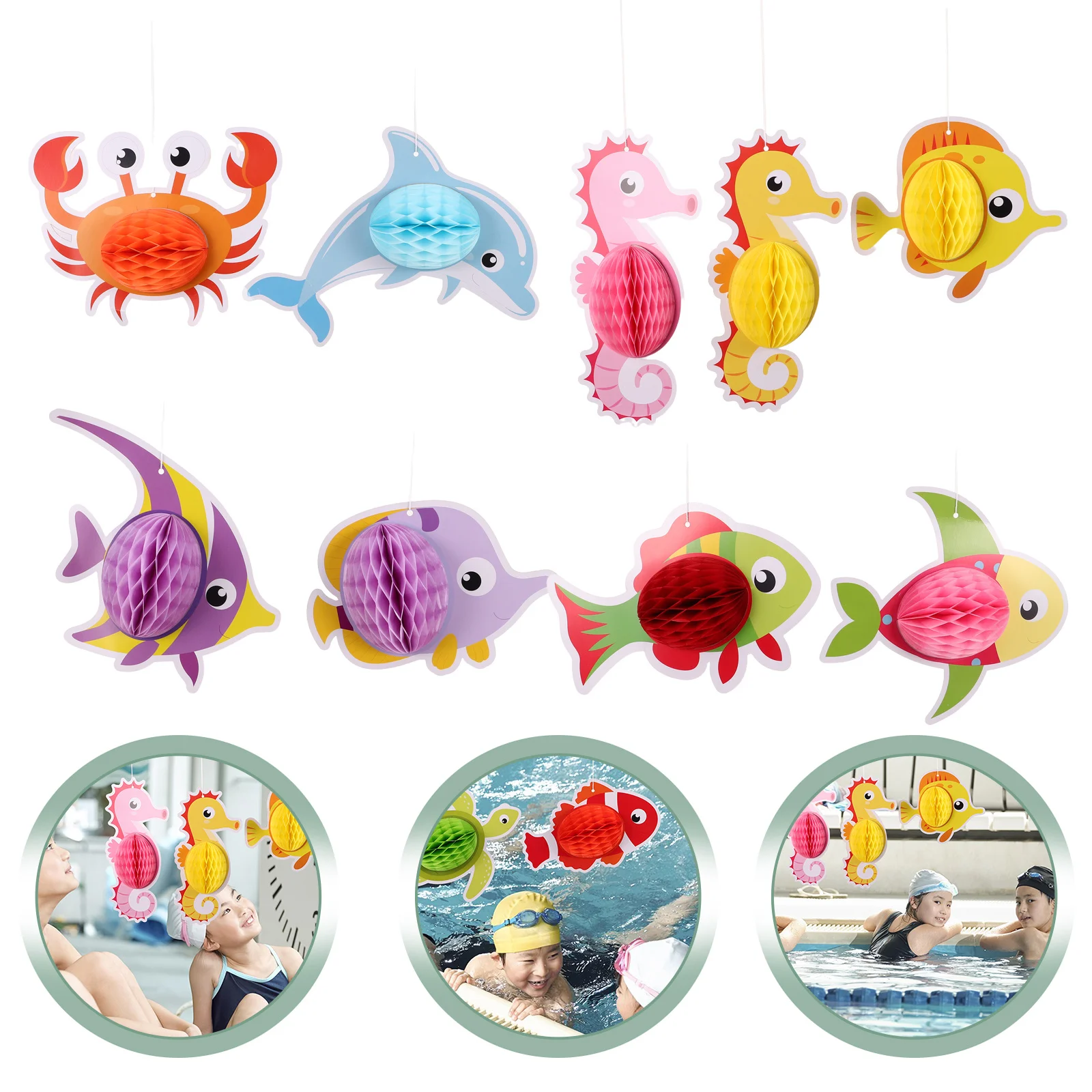 11pcs Ocean Style Decorations Sea Animal Hanging Tissue Garland For Beach Pool Party Supplies Hawaiian Theme Ceiling Decor