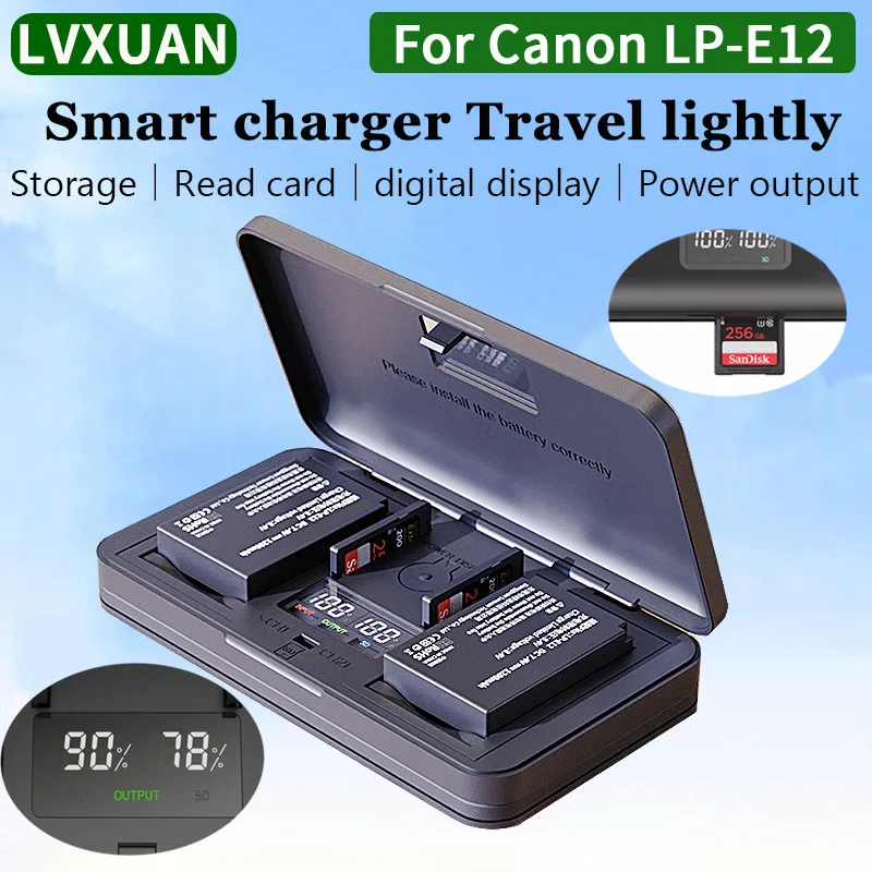 

LVXUAN LP-E12 Battery USB Charger with Card Reader.For EOS M/M2/M10/M50/M50 Mark II M100 M200 100D Rebel SL1 SX70 HS cameras