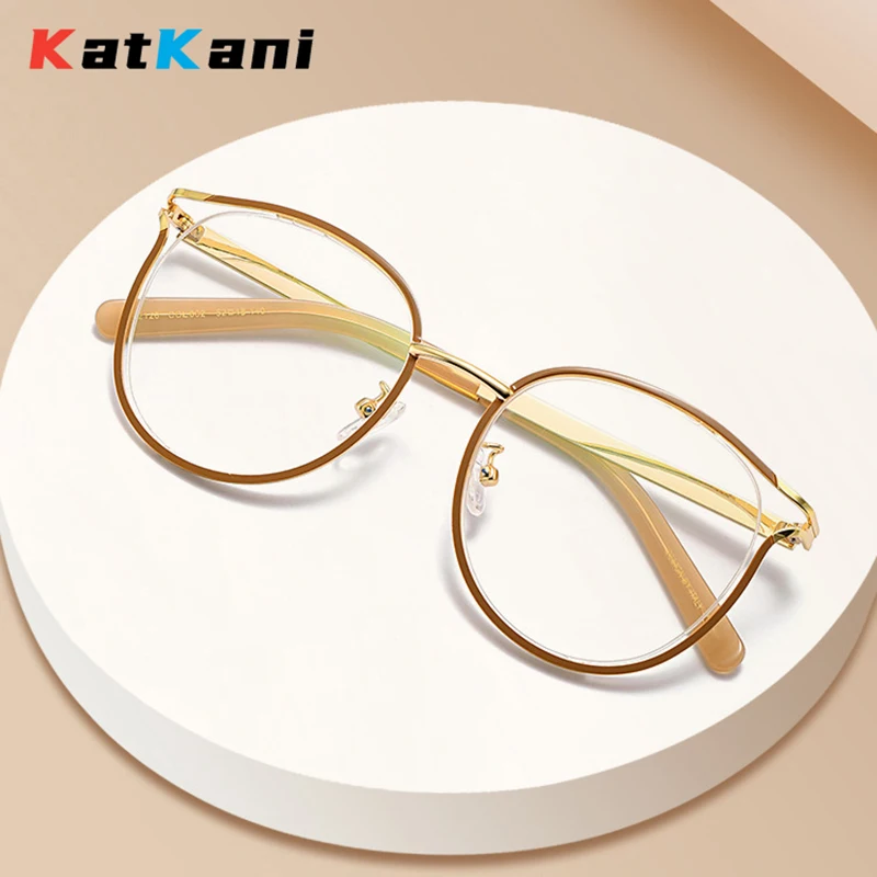 

KatKani Fashion Retro Round Eyewear Ultra Light Alloy Optical Prescription Glasses Frame Women's And Girls Eyeglasses 2126