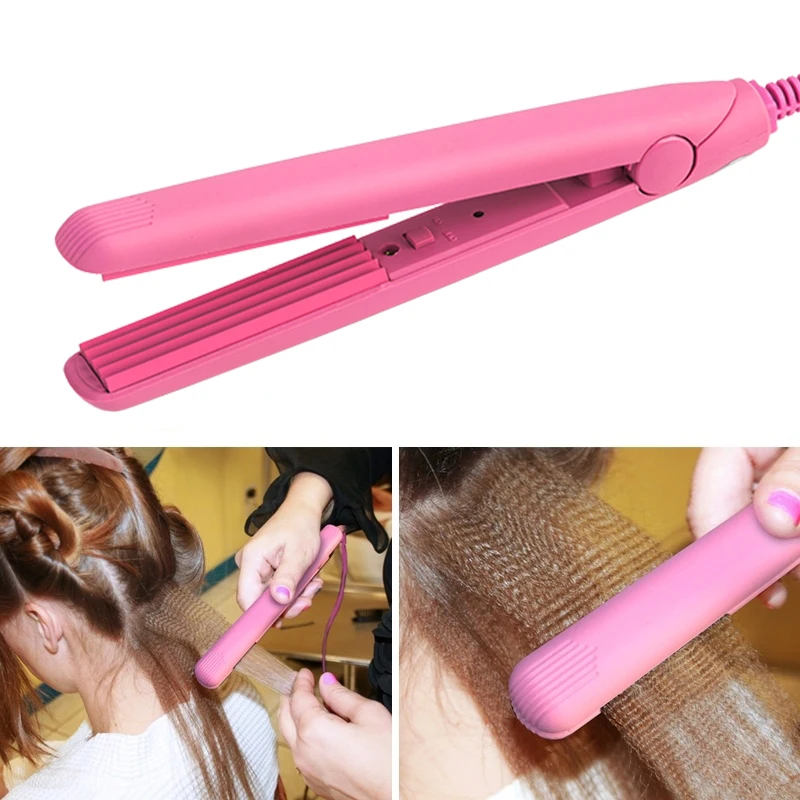 

Mini Pink Ceramic Electronic Hair Straightener Iron Chapinha Straightening Corrugated Irons Hair Crimper Styling Tools 100~240V