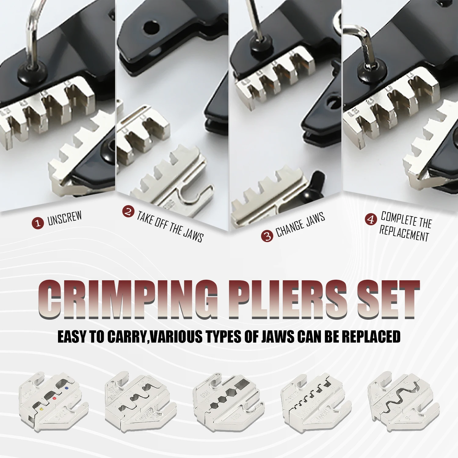 Ratchet Crimping Tool Kit With Interchangeable Jaws For Insulated Non-Insulated Terminals, Open Barrel, Dupont Connector,Sleeves