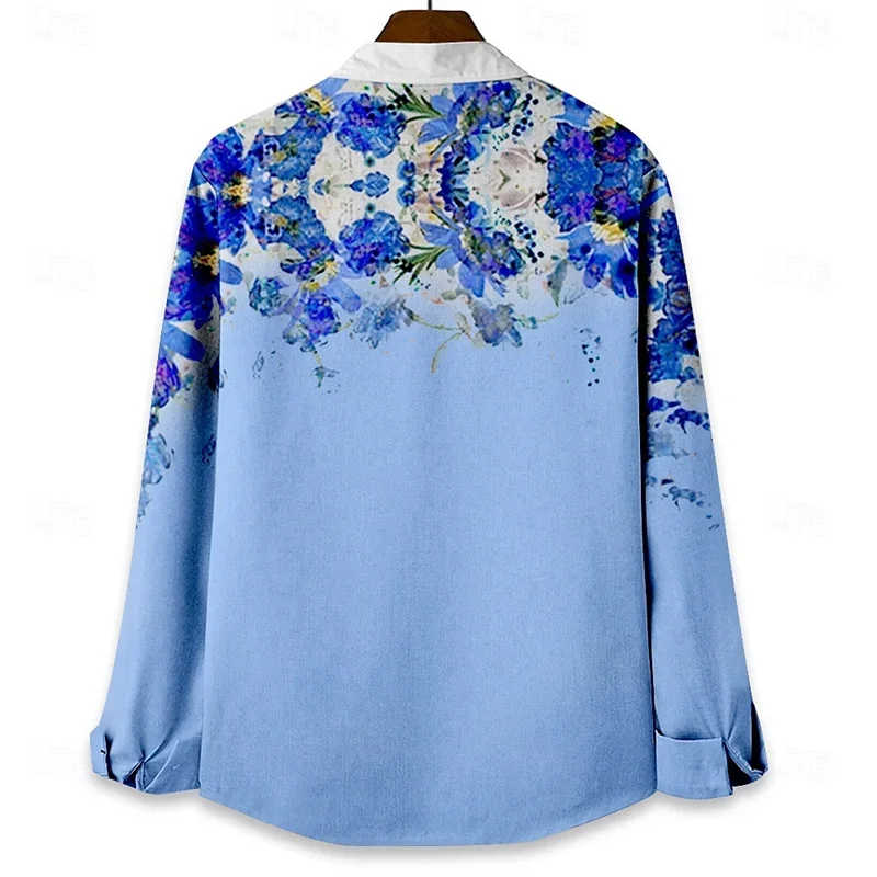 Men's Floral Button Lapel Front Pocket Shirt Beach Shirt Long Sleeve Hawaii Daily Vacation Spring Summer 3D Printing 12 Colors