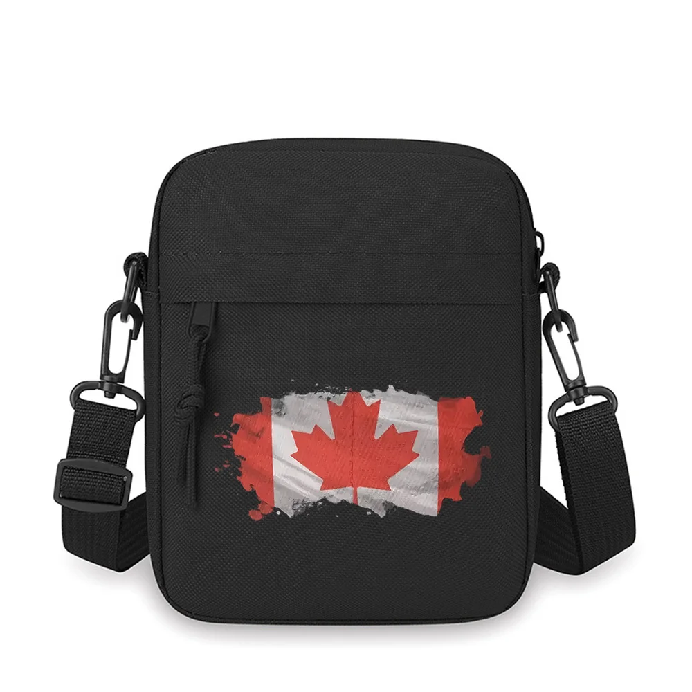 

Maple leaf flag design on black canvas Men Crossbody Bag Single Shoulder Women Cartoon Anime Film Printing Design Unisex