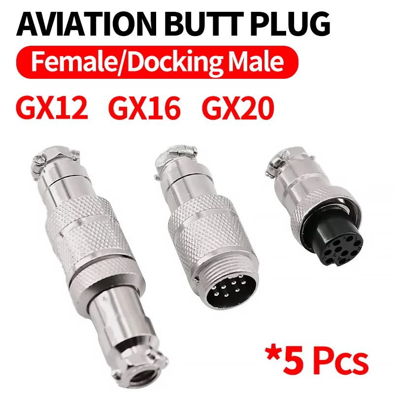 5PCS Aviation Plug Butt Soldering Sockets - GX12/GX16/GX20, 2/3/4/5/6/7/8/9/10Pin Wire Docking Connectors